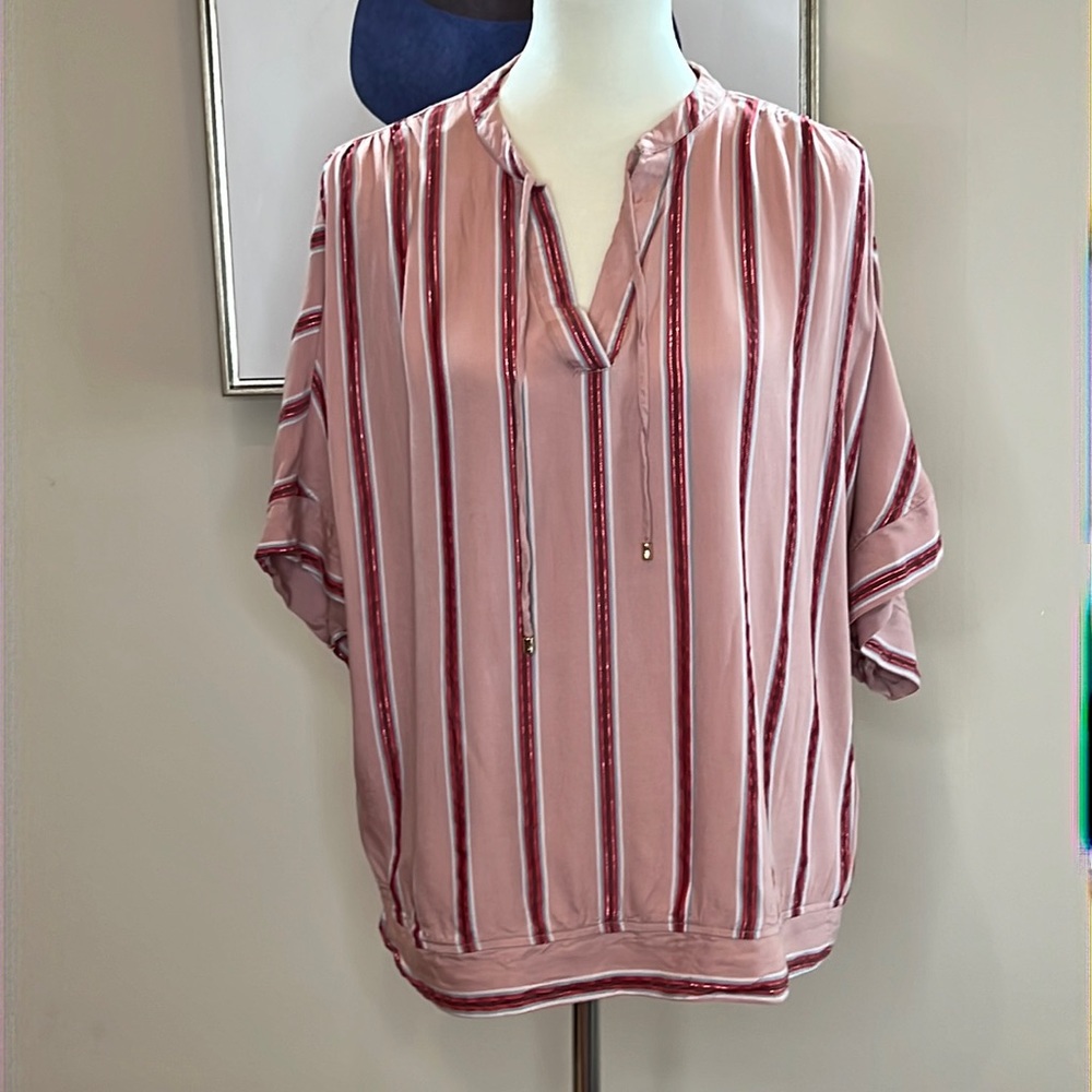 Andrew Marc metallic striped slouchy fit blouse